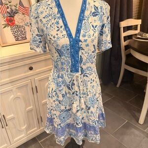 Floral Blue and White Dress